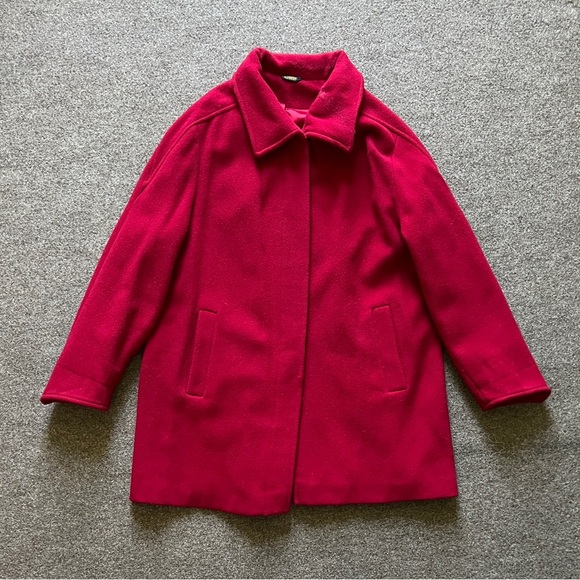Vintage Hockanum Red Wool Blend Swing Coat Lined Overcoat USA Union Made Size XL - Picture 1 of 15